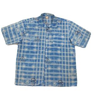 Southpole Shirt Men's 2XL Blue DJ Graphics All-Over Print Short Sleeve Button Up